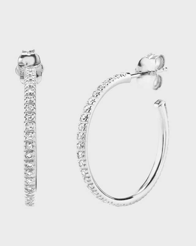 14K White Gold Medium Pavé Diamond Hoop Earrings